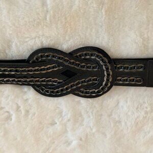 Black Patent & Gold Chain Stretch Belt S/M Adjustable Statement Waist Belt NEW